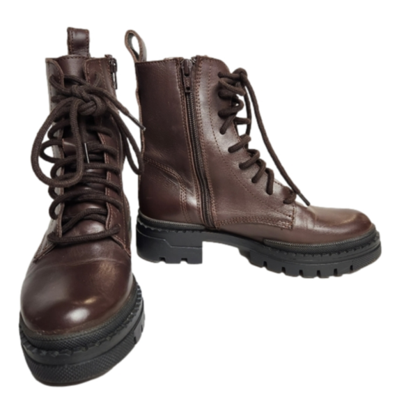 Size 6.5 Platform boot Leather Chunky combat boot Brown color STEVE MADDEN - Picture 8 of 15